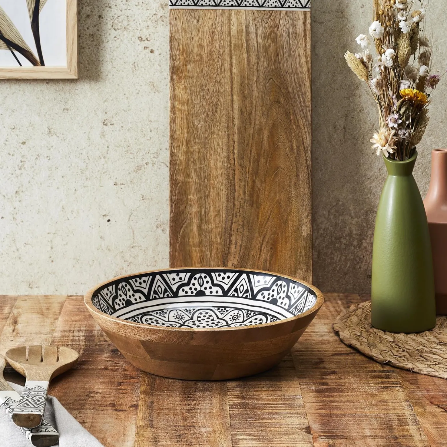 Drewniana misa Marrakesh czarno biała 28 cm dekoracyjna
