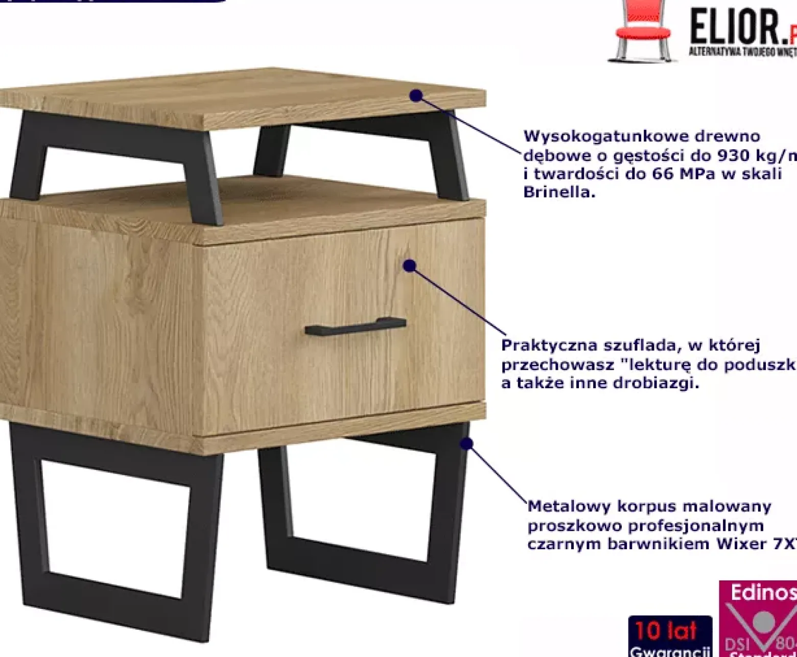 Drewniana szafka nocna z szufladą - Maax