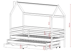 Drewniane łóżko rozsuwane z pojmnikiem i stelażem flex DANEK 90x200 oliwka