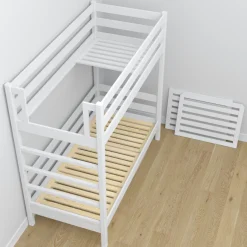 Drewniane łóżko piętrowe z szufladą na materac N03