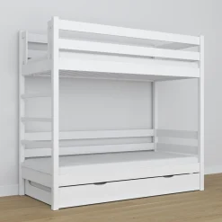 Drewniane łóżko piętrowe z szufladą na materac N03