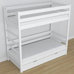 Drewniane łóżko piętrowe z szufladą na materac N03