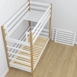 Drewniane łóżko piętrowe z szufladą N03