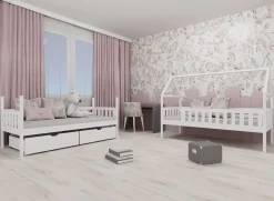 Drewniane łóżko piętrowe z szufladami na kółkach GAJA 80x160 białe