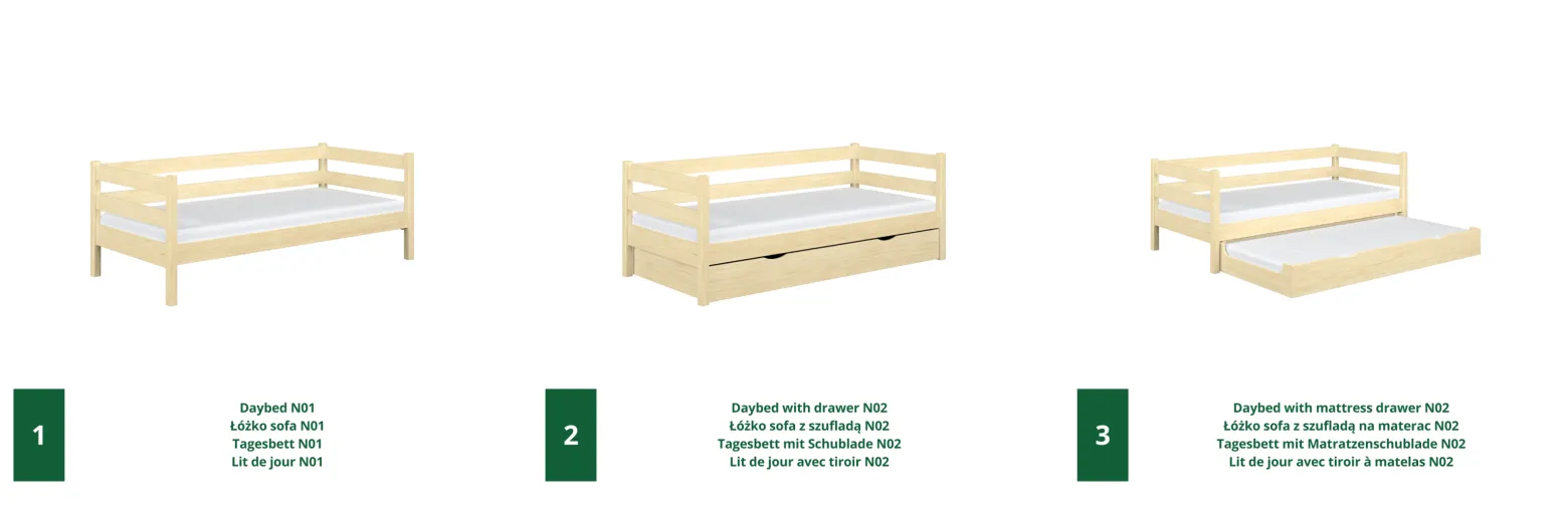 Drewniane łóżko sofa z szufladą N01