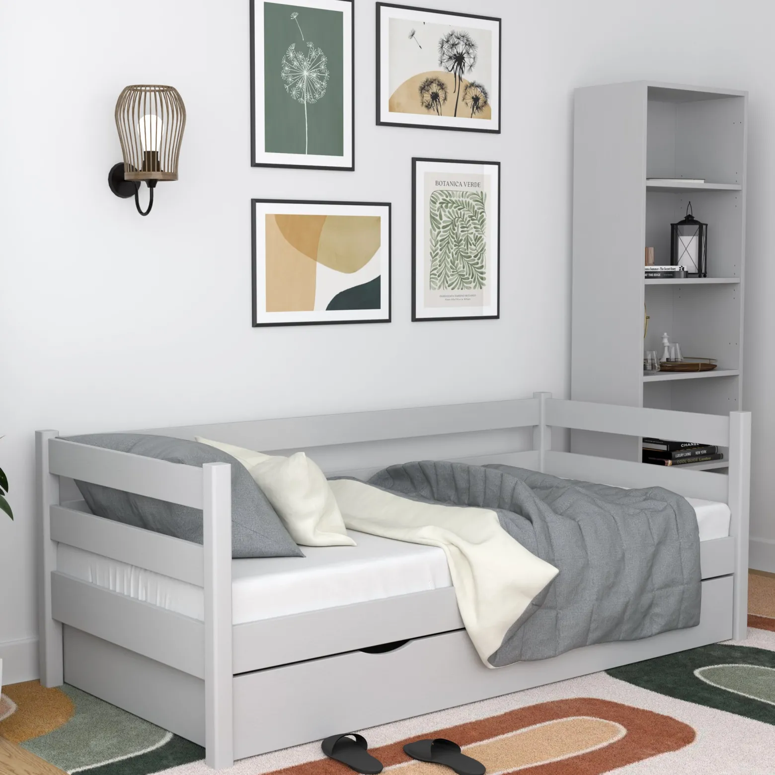 Drewniane łóżko sofa z szufladą N01