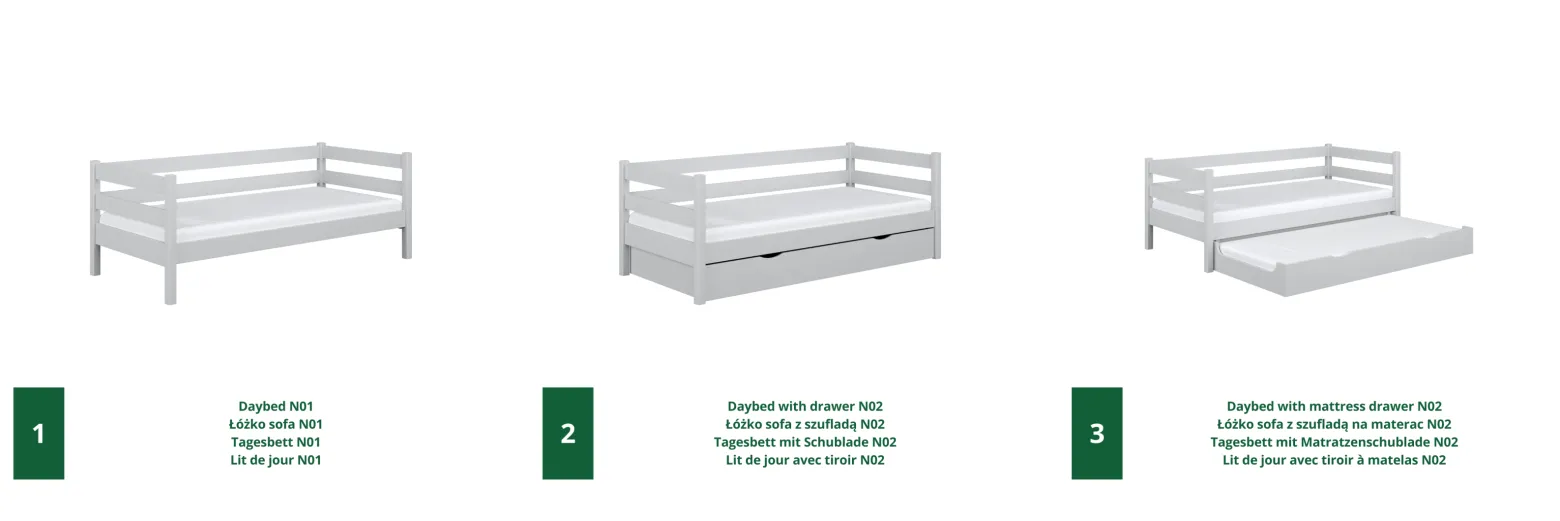 Drewniane łóżko sofa z szufladą N01