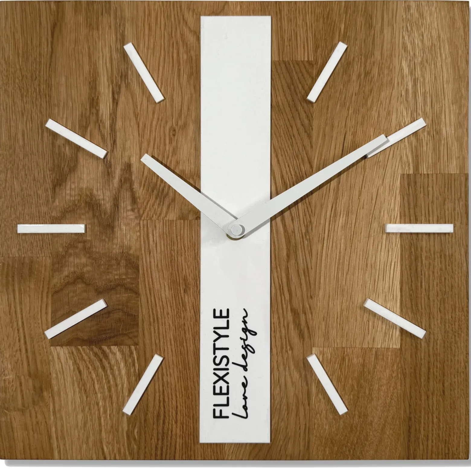 Drewniany zegar na ścianę dąb klasyk 30cm biały SQ do salonu