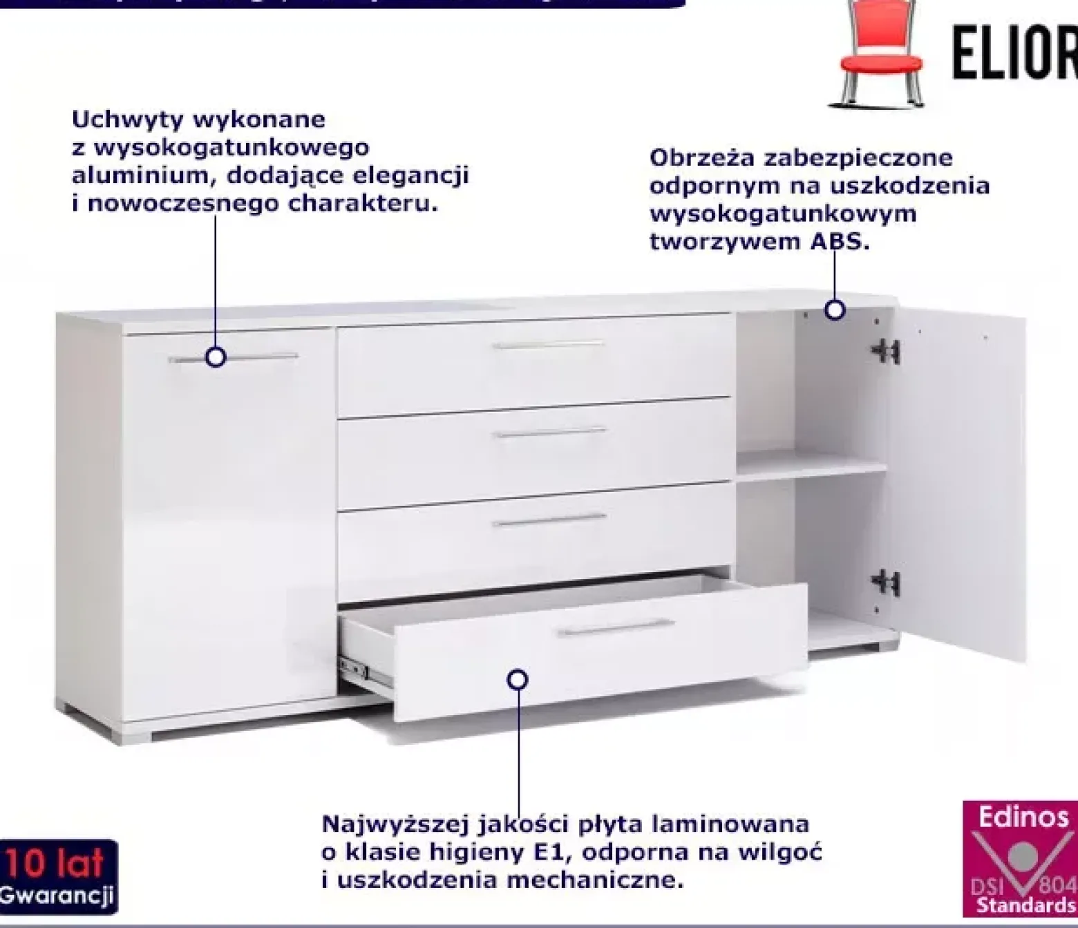 Duża komoda z szufladami i półkami 190 cm - Zereon