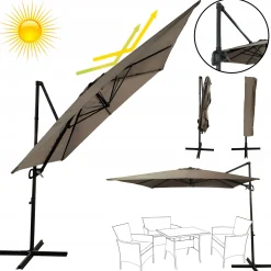 Duży solidny rozkładany regulowany parasol ogrodowy 250cm Seattle beżowy