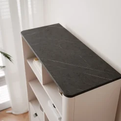 Duży regał stojący NAVANI 90 cm z półkami i szufladą kaszmir/szary kamień