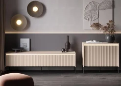 Dwudrzwiowa beżowa komoda TREND z oświetleniem LED z frezowanym frontem