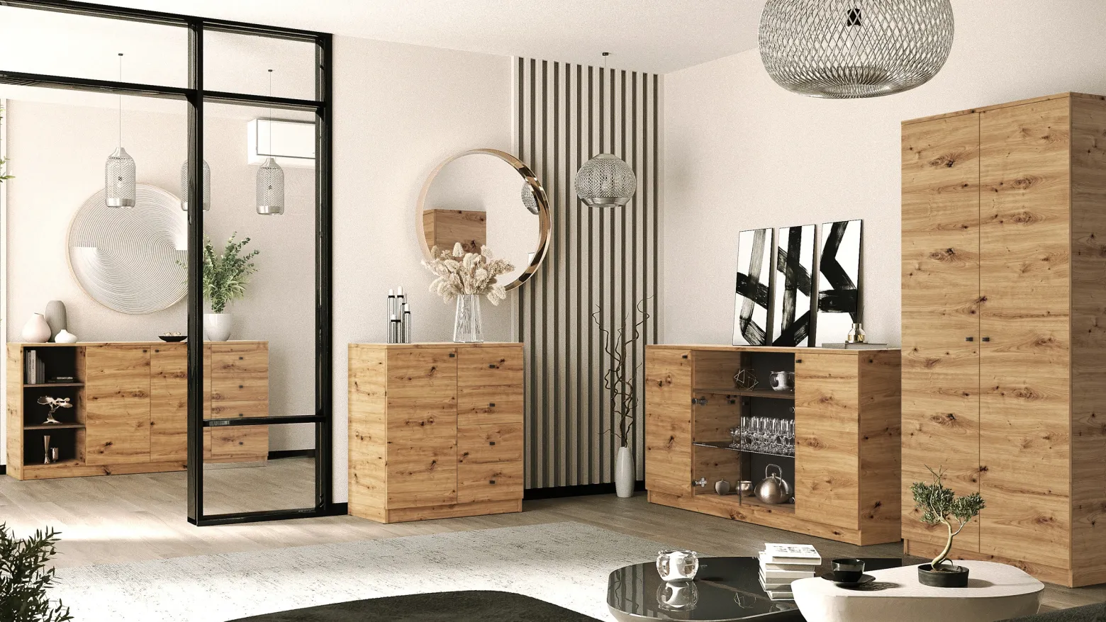 Dwudrzwiowa komoda 160 cm z szufladami do salonu ERIS dąb artisan