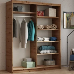 Dwudrzwiowa szafa przesuwna z półkami i drążkiem 160 cm HARON