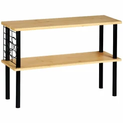 Dwupoziomowa półka kuchenna bambus metal loft z 3 haczykami 55x20x38 cm