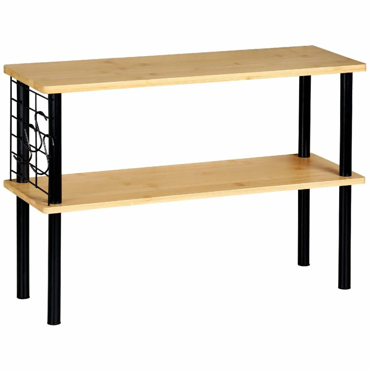 Dwupoziomowa półka kuchenna bambus metal loft z 3 haczykami 55x20x38 cm