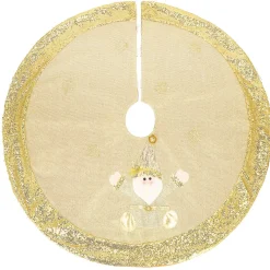 Dywanik pod choinkę 106 cm złoty z Mikołajem, mata