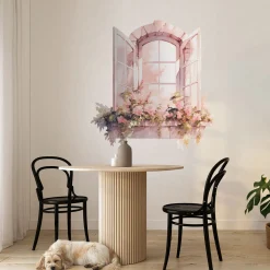 Efekt dziury w ścianie rustykalne okno naklejka 3D 76x80