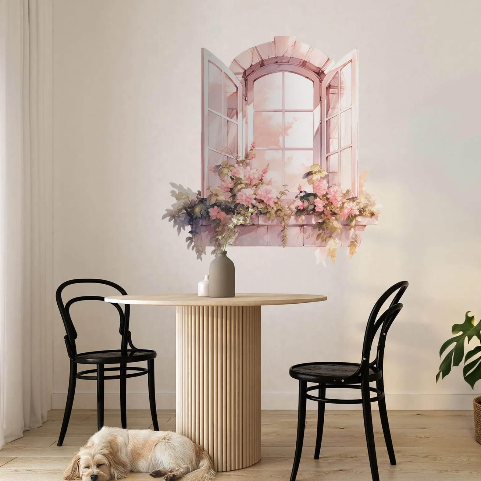 Efekt dziury w ścianie rustykalne okno naklejka 3D 76x80