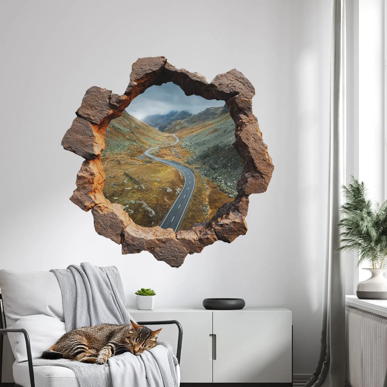 Efekt dziury w ścianie alpaki góry naklejka 3D 60x60