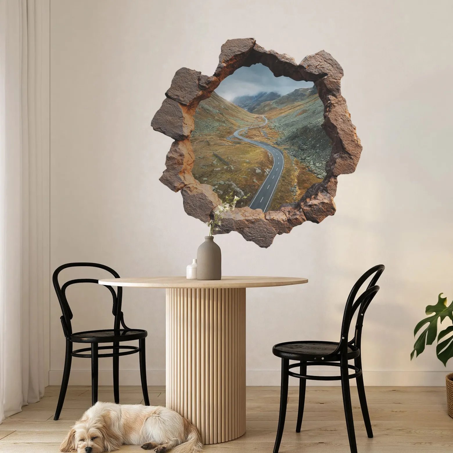 Efekt dziury w ścianie alpaki góry naklejka 3D 60x60