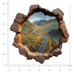 Efekt dziury w ścianie alpaki góry naklejka 3D 60x60