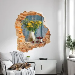 Efekt dziury w ścianie wiejski pejzaż naklejka 3D 68x80