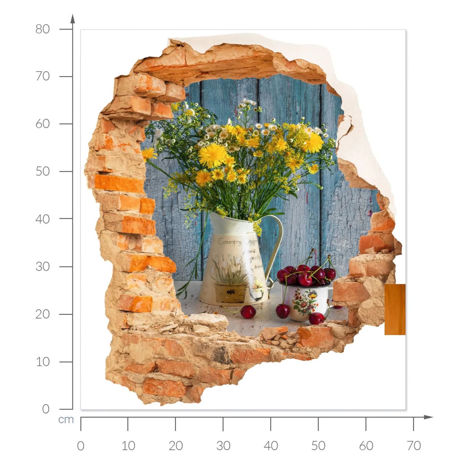 Efekt dziury w ścianie wiejski pejzaż naklejka 3D 68x80