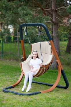Ekskluzywny Słomkowy Fotel ALPHA Beż Bujak do Ogrodu Wiszące Krzesło Bujane