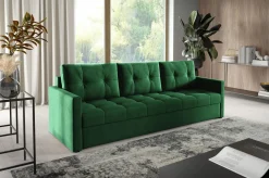 Elegancka sofa OLIVIA 230 cm z funkcją spania pikowana Zielona bonell
