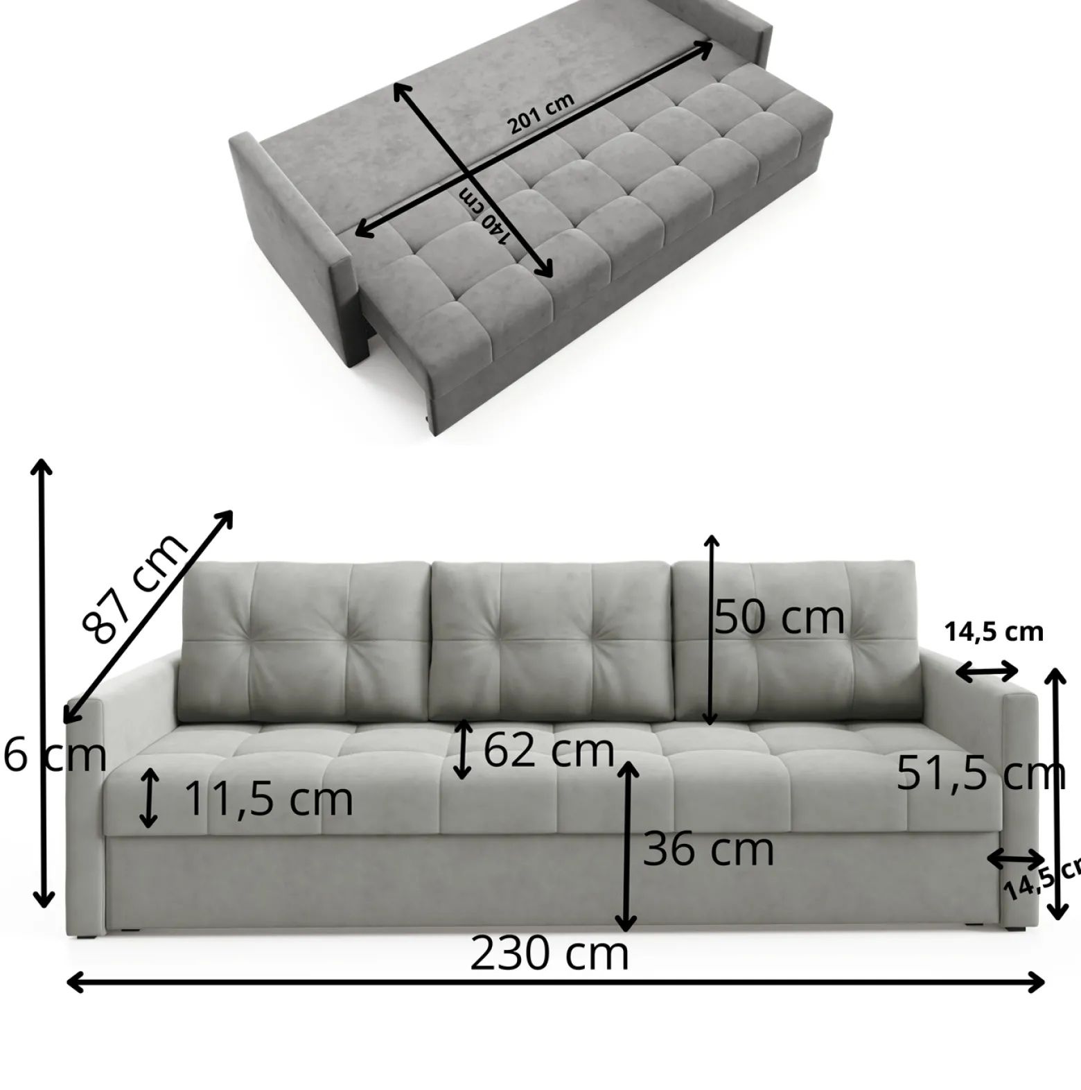 Elegancka sofa OLIVIA 230 cm z funkcją spania pikowana Zielona bonell