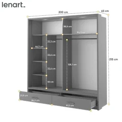 Elegancka szafa przesuwna ARTI dwudrzwiowa z lustrem + oświetlenie LED
