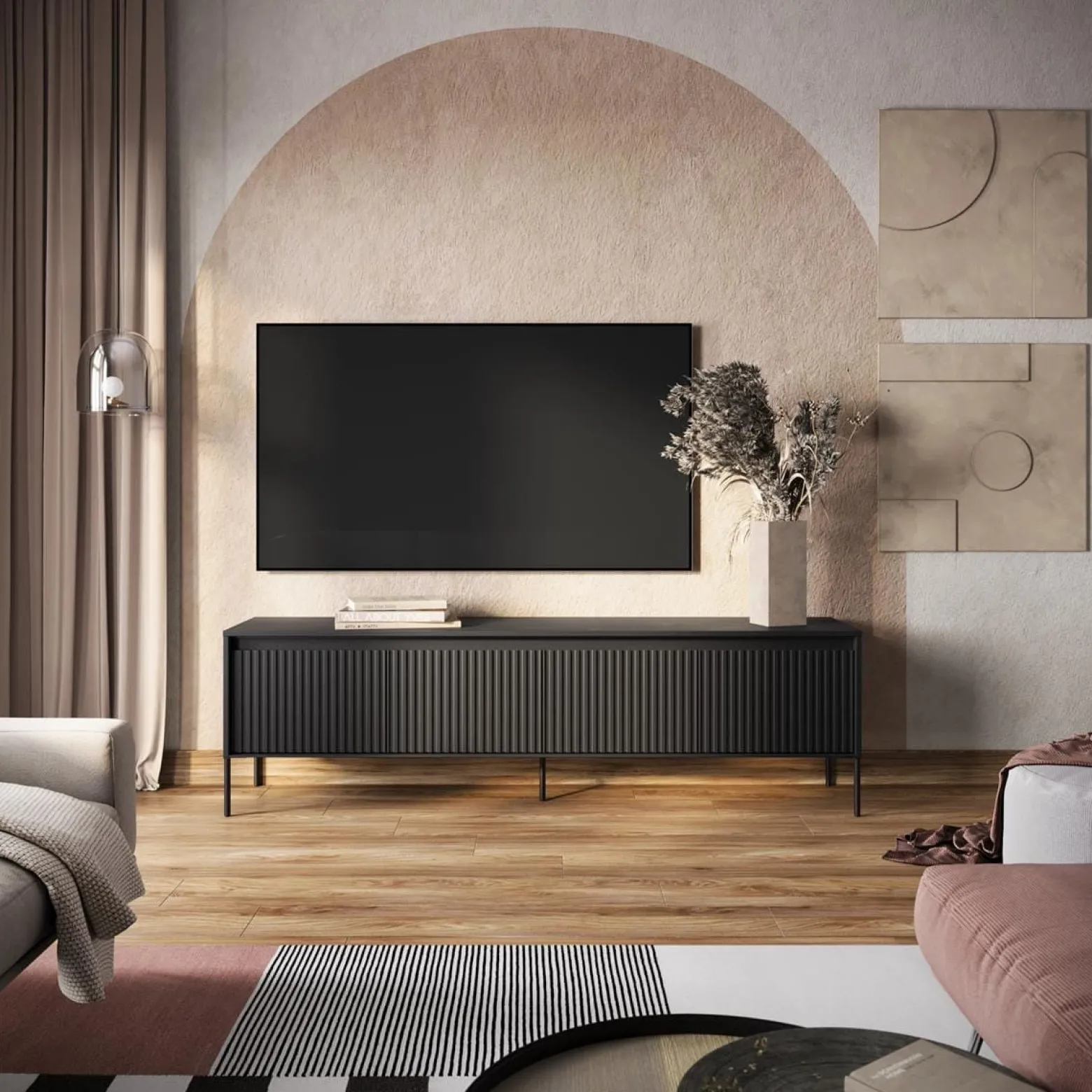 Elegancka szafka pod telewizor z ryflowaniem FLORES