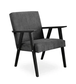 Elegancki sztruksowy fotel LISEK - PRL / ciemny szary Orzech