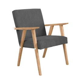 Elegancki sztruksowy fotel LISEK - PRL / ciemny szary Orzech