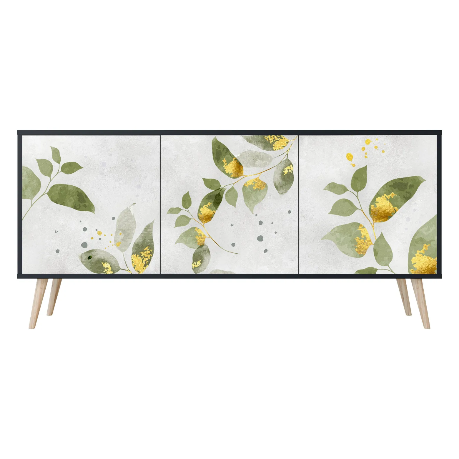 ELEGANT BOTANICS Komoda 3 drzwi Czarna-Bukowa skośna