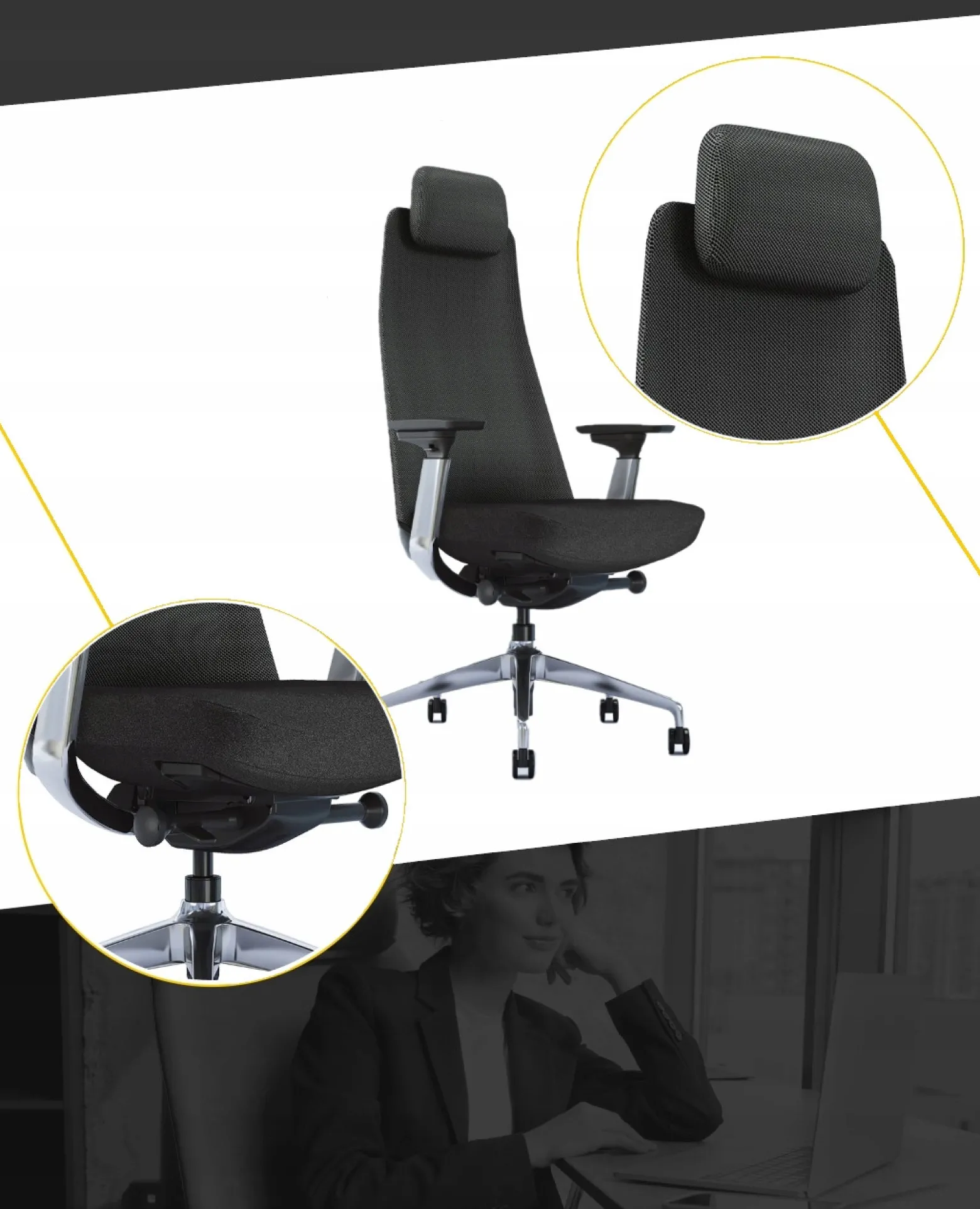 Ergonomiczny fotel biurowy X-ME chrom/czarny