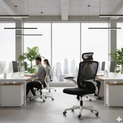 Ergonomiczny fotel biurowy obrotowy mikrosiatka BATI czarno-biały