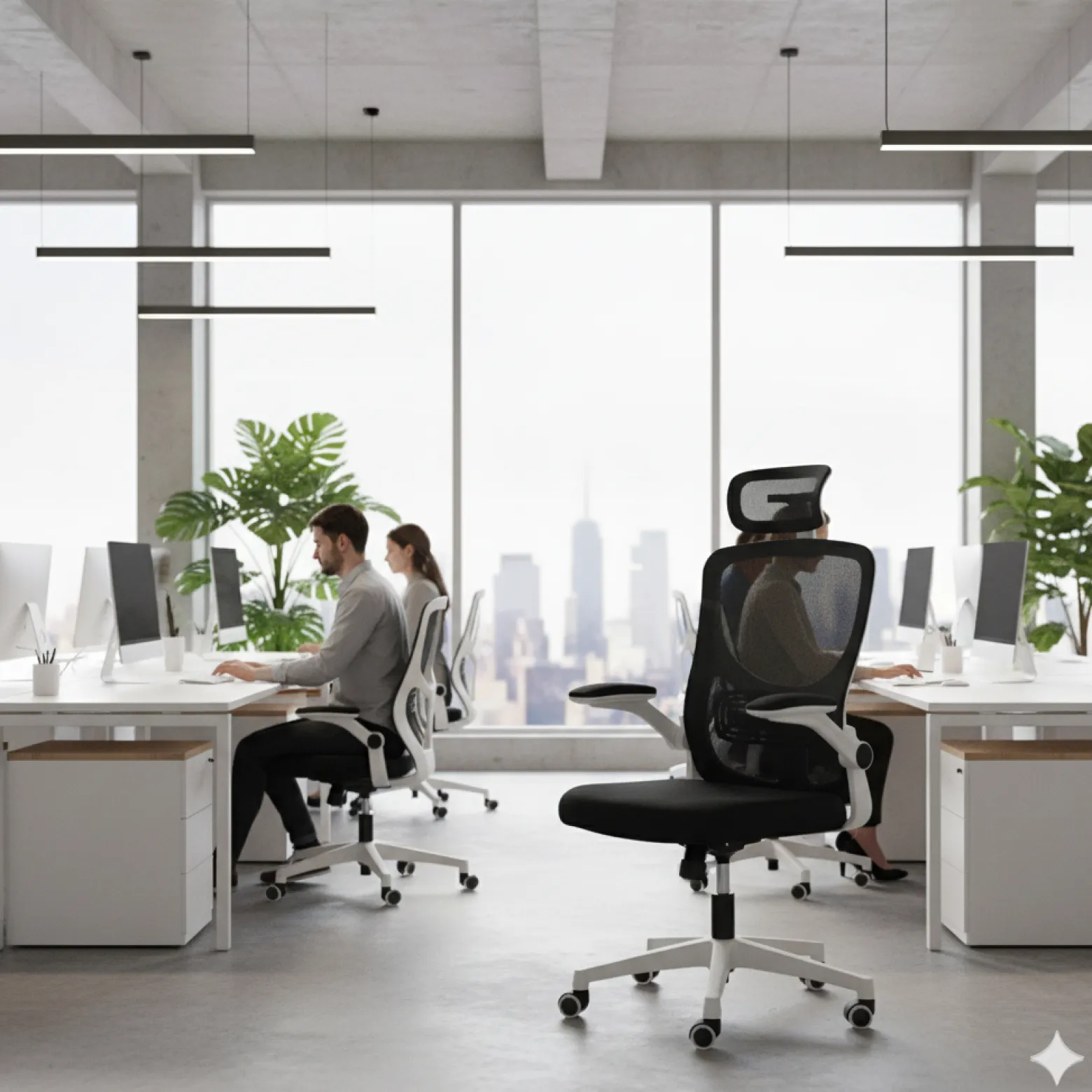 Ergonomiczny fotel biurowy obrotowy mikrosiatka BATI czarno-biały