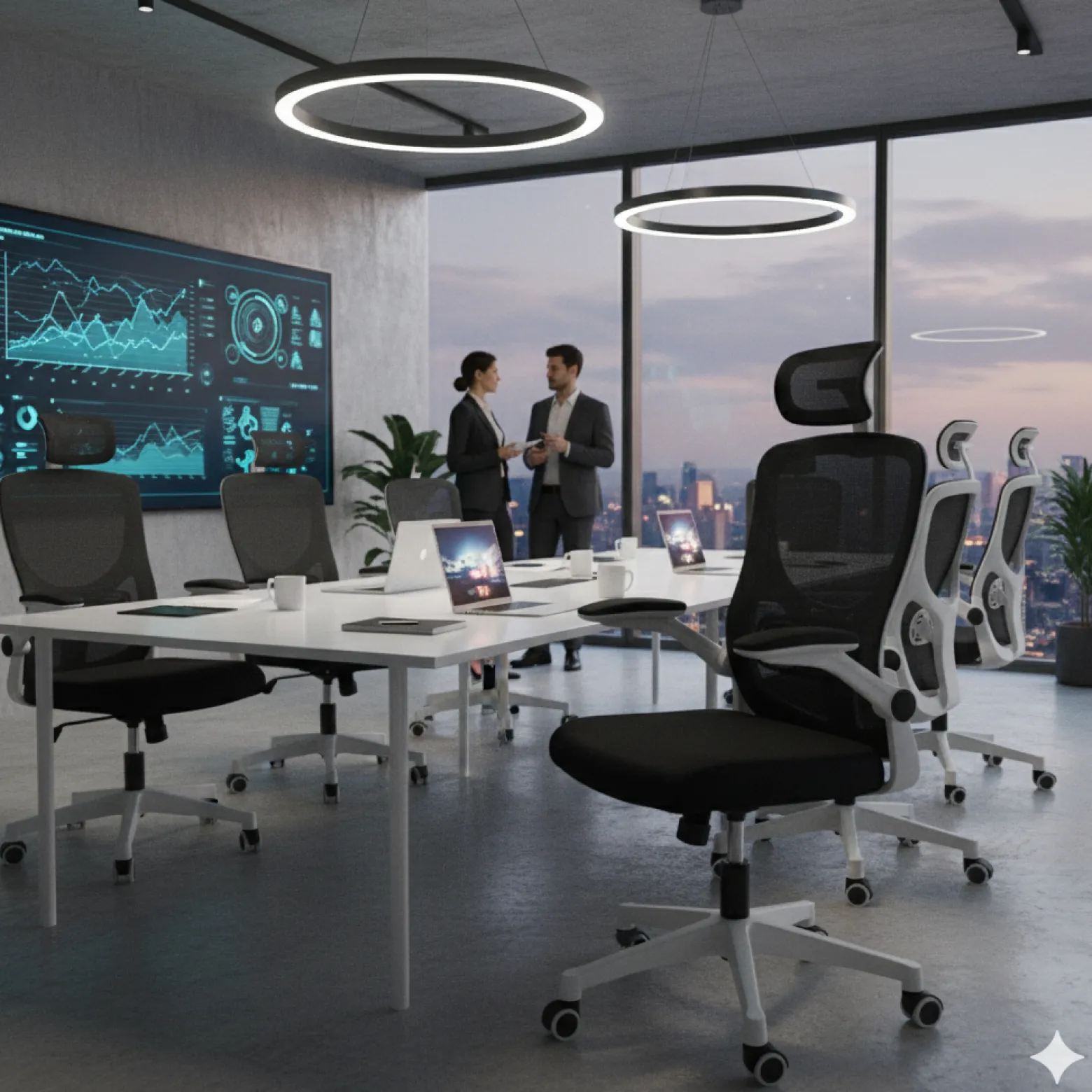 Ergonomiczny fotel biurowy obrotowy mikrosiatka BATI czarno-biały