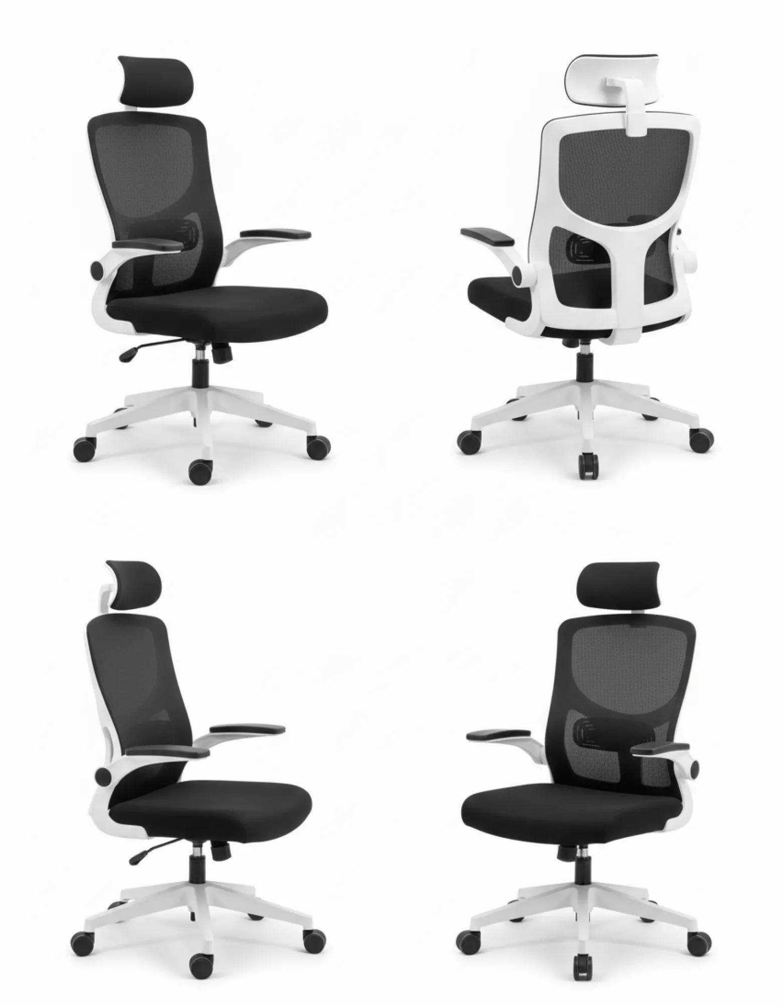 Ergonomiczny fotel biurowy obrotowy mikrosiatka BATI czarno-biały