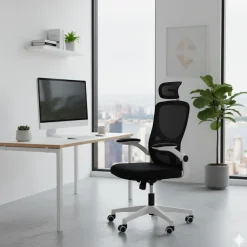 Ergonomiczny fotel biurowy obrotowy mikrosiatka BATI czarno-biały
