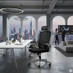 Ergonomiczny fotel biurowy obrotowy mikrosiatka BATI czarno-biały