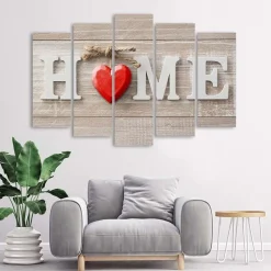 Feeby Obraz 5 częściowy Napis Home z sercem 100x70