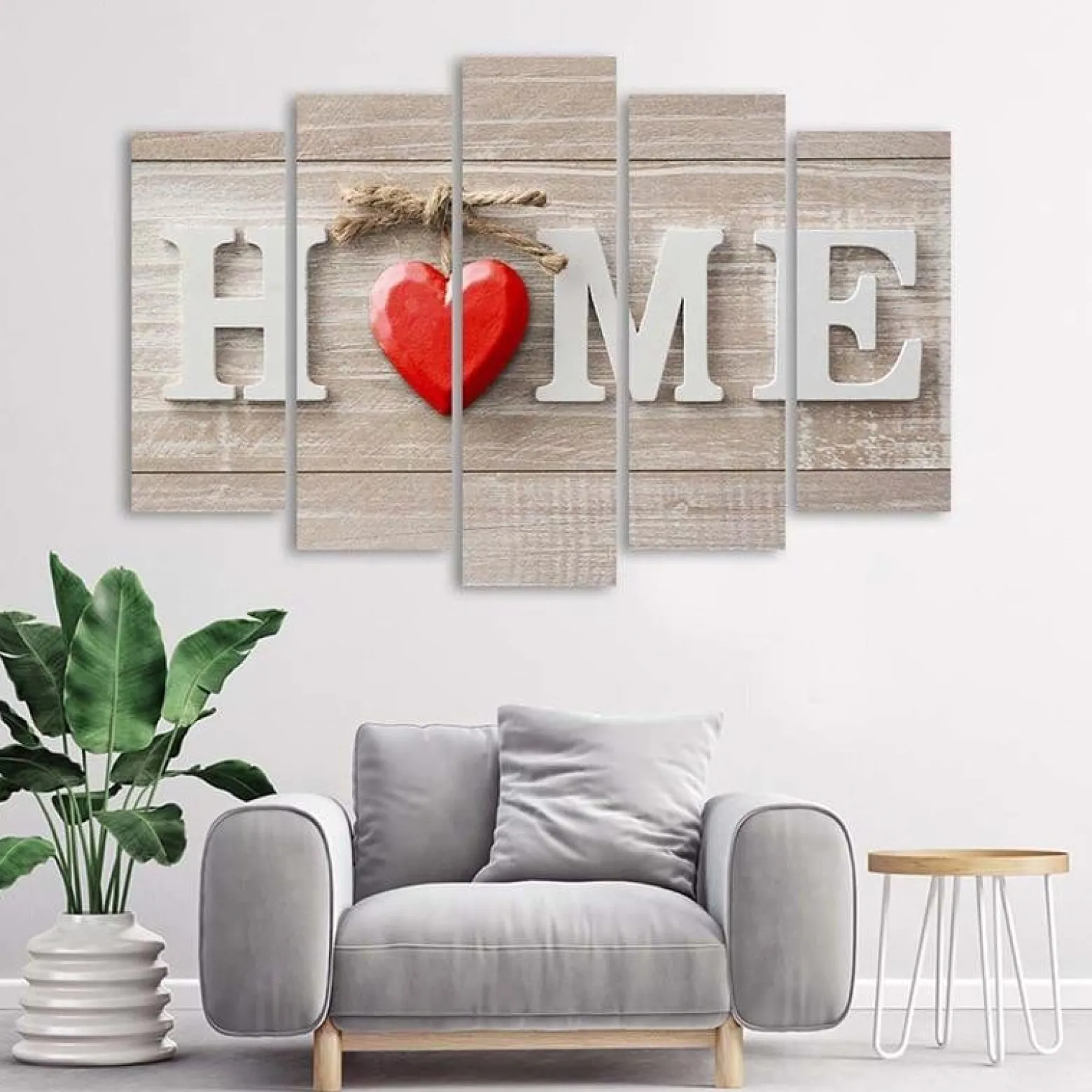 Feeby Obraz 5 częściowy Napis Home z sercem 100x70