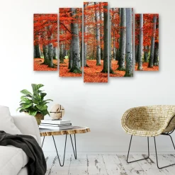 Feeby Obraz 5cz na płótnie Las Czerwony Jesień Natura