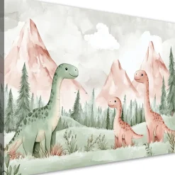 Feeby Obraz dla dzieci do pokoju, Dinozaury Góry Las Zielony 60x40