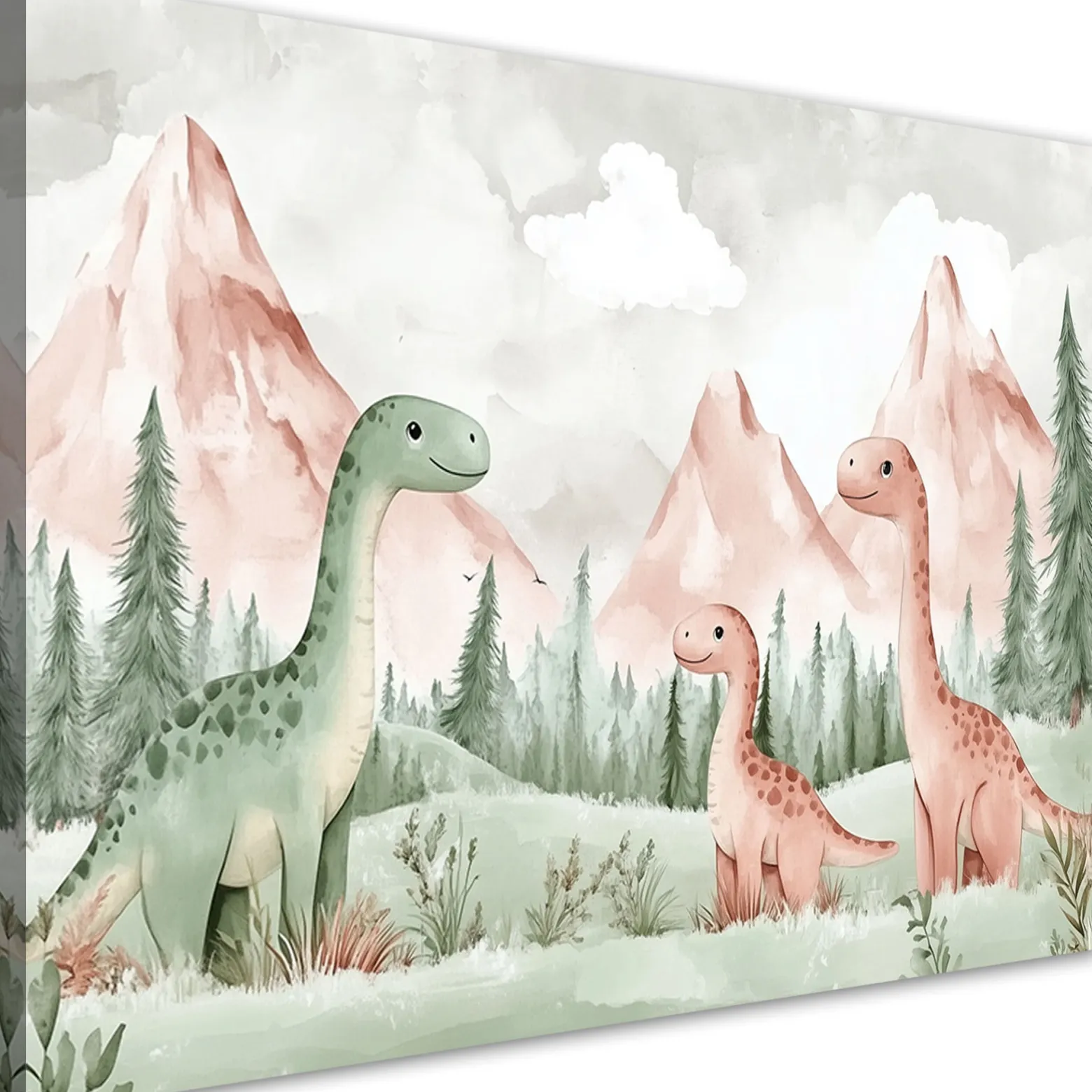 Feeby Obraz dla dzieci do pokoju, Dinozaury Góry Las Zielony 60x40