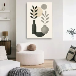 Feeby Obraz Japandi, Wazony Liście Abstrakcja Neutralny Minimalizm 40x60
