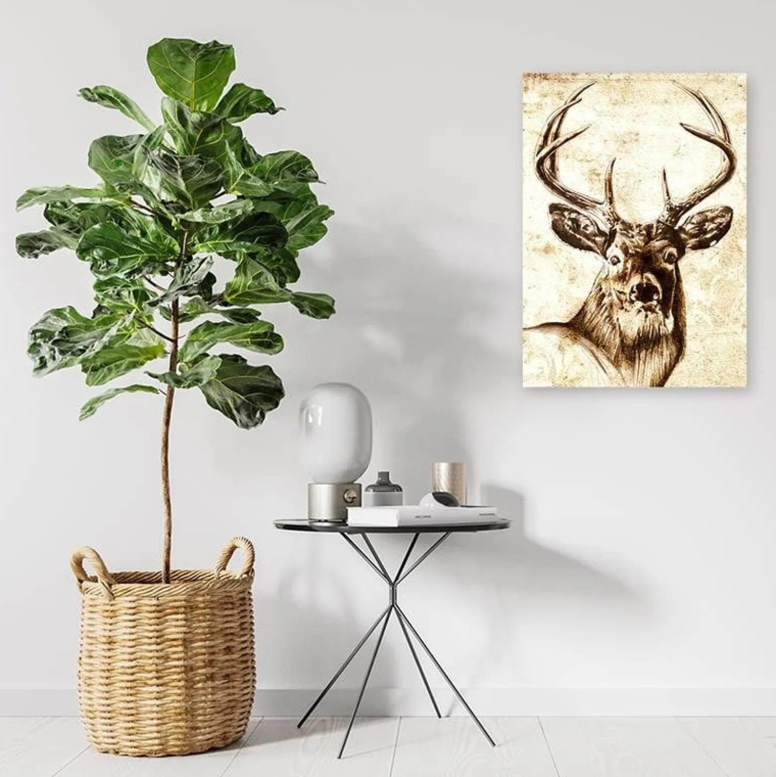 Feeby Obraz, Malowany jeleń vintage brazowy 40x60